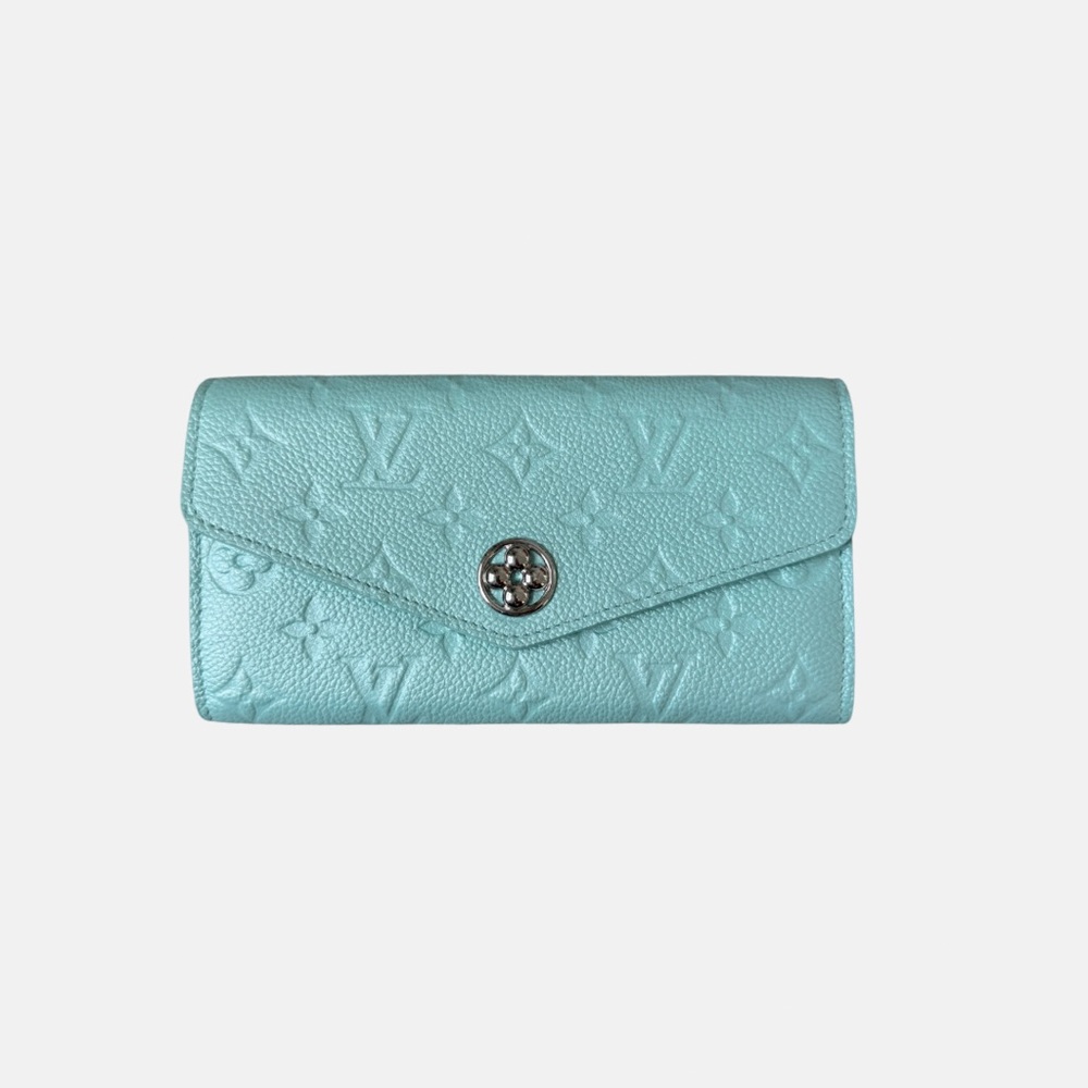 Louis Vuitton monogram empreinte Portefeuille Sarah Blue Long Wallet